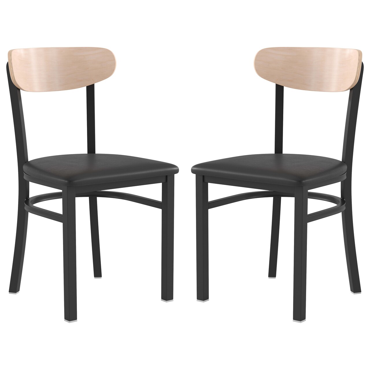 Emma and Oliver Yara Industrial Dining Chair with Rolled Steel Frame and Solid Wood Seat - 500 lbs. Static Weight Capacity